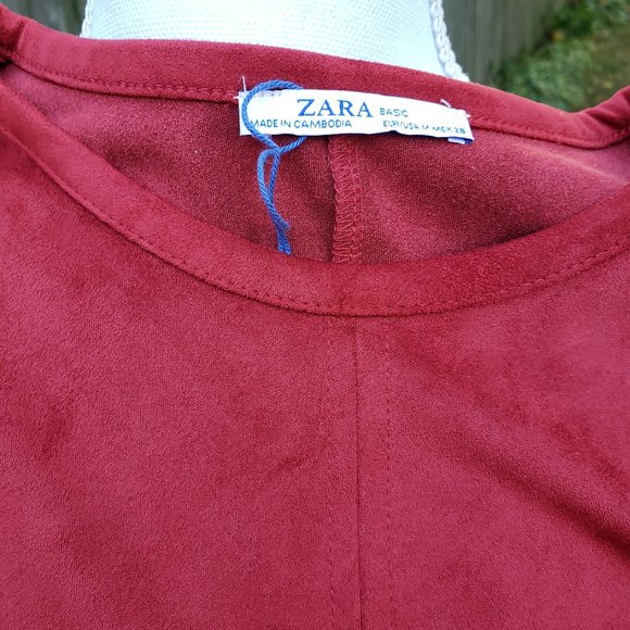 NWT Zara Stretchy Belted Shirt Dress Burgandy - Picture 6 of 6